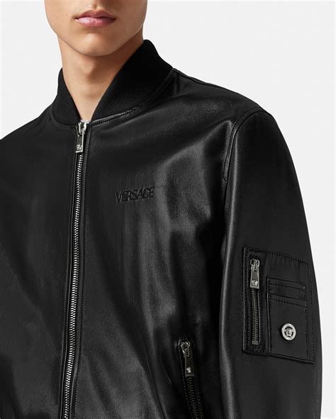 versace lederjacke schwarzweiss|Versace leather bomber jacket.